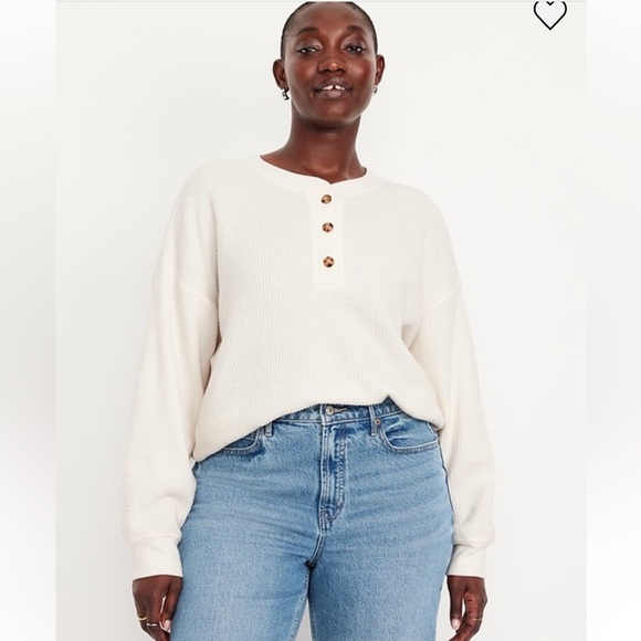 Old Navy Cream Waffle Knit Henley Pullover - Picture 3 of 8